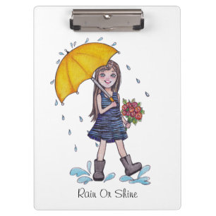 Pranchetas Garota Com Guarda-Chuva Amarela Em Aquarela