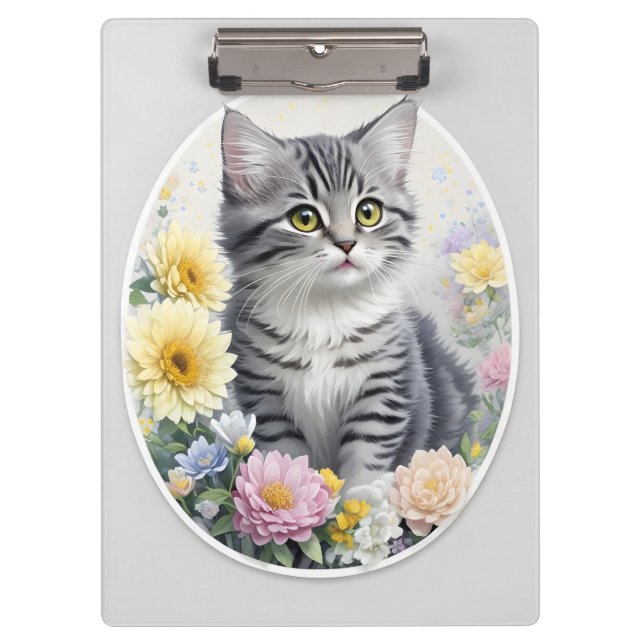Pranchetas Gatinho Bonito com Flores (Frente)