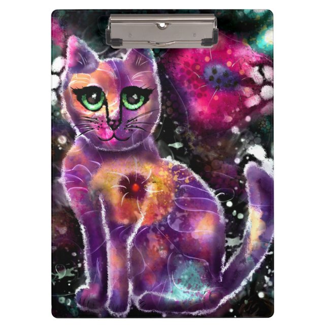 Pranchetas Gatinho Floral Abstrato de Whimsso Gato Preto Rosa (Frente)