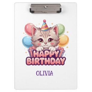 Pranchetas Gatinho Fofo Aniversário Personalizado para Menina