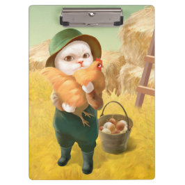 Pranchetas Gato Adorável com Hen na Fazenda