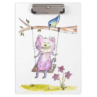 Pranchetas Gato Branco Cinto-Rosa em Swing