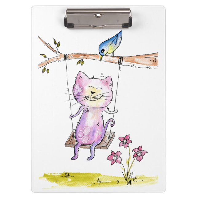 Pranchetas Gato Branco Cinto-Rosa em Swing (Frente)