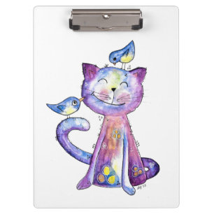 Pranchetas Gato Branco e Roxo Cugado com Aves