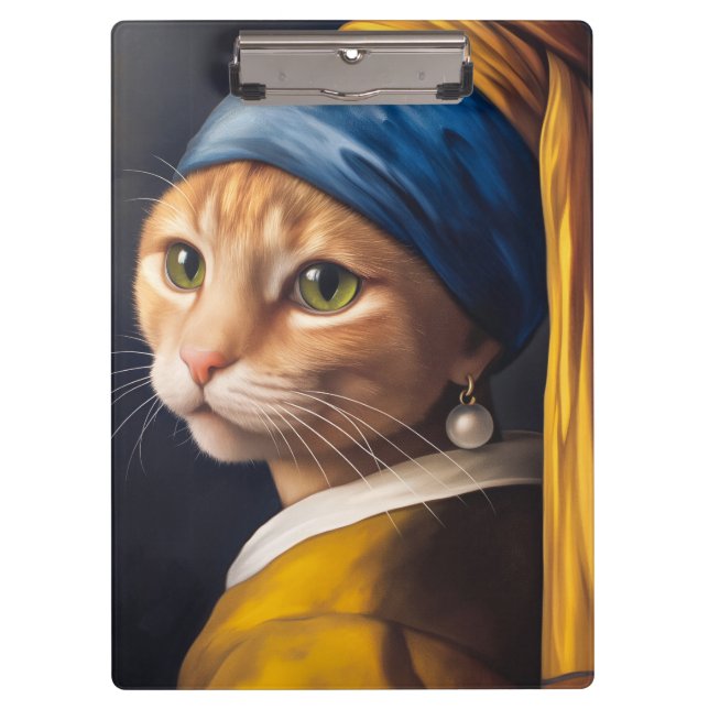 Pranchetas Gato com um brinco de pérolas | Funny Vermeer Paro (Frente)
