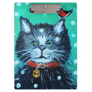 Pranchetas Gato Fofo de Pintura a Óleo com Saudação de Natal 