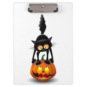 Pranchetas Gato Halloween Caricatura Assustada na Pumpkin