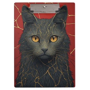 Pranchetas Gato Preto Com Acento De Rachaduras Kintsugi Doura