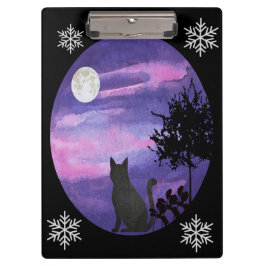 Pranchetas Gato Preto Fofo sob o céu romântico\aquarela