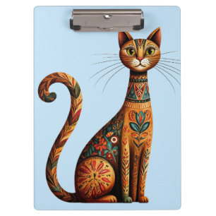 Pranchetas Gato Tribal Boho Fofo Arte Folclórica com Flores
