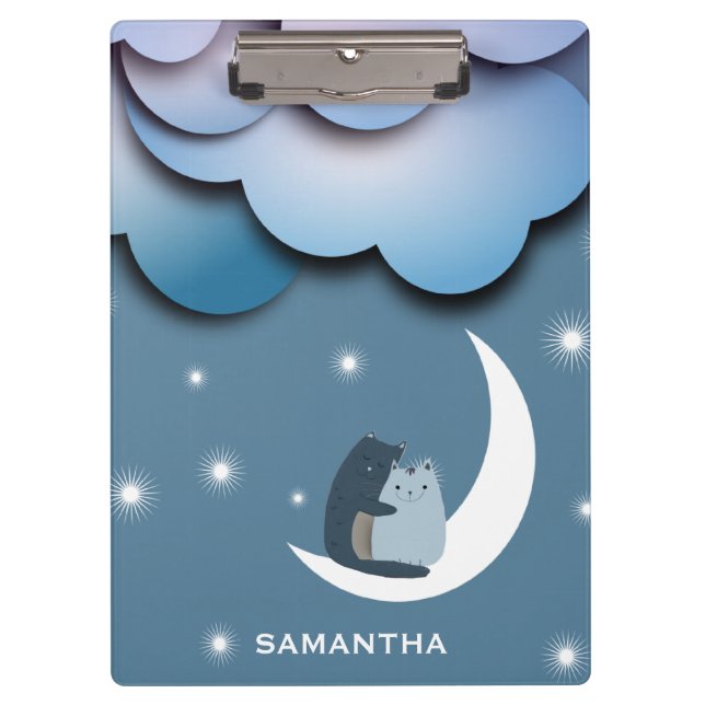 Pranchetas Gatos bonitos a curtir na Lua Arte Personalizada (Frente)