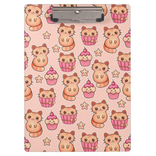 Pranchetas Gatos e Cupcakes Cutes Cons e Padrões Rosa Kawaii