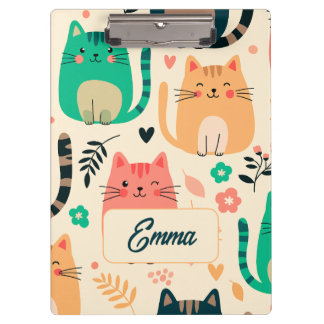 Pranchetas Gatos Fofos e Monograma Personalizado de Padrão Fl