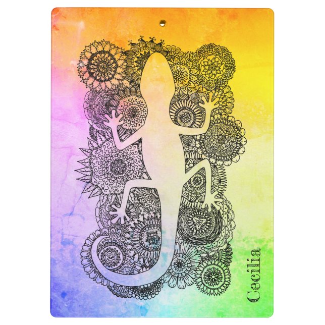 Pranchetas Gecko sitzt auf Mandala Blumen (Verso)