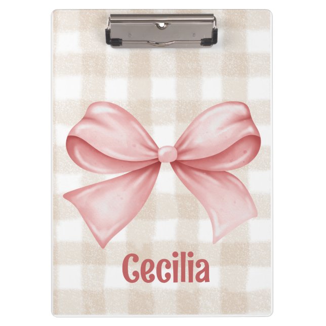 Pranchetas Gingham bege e rosa com arco de aquarela (Frente)