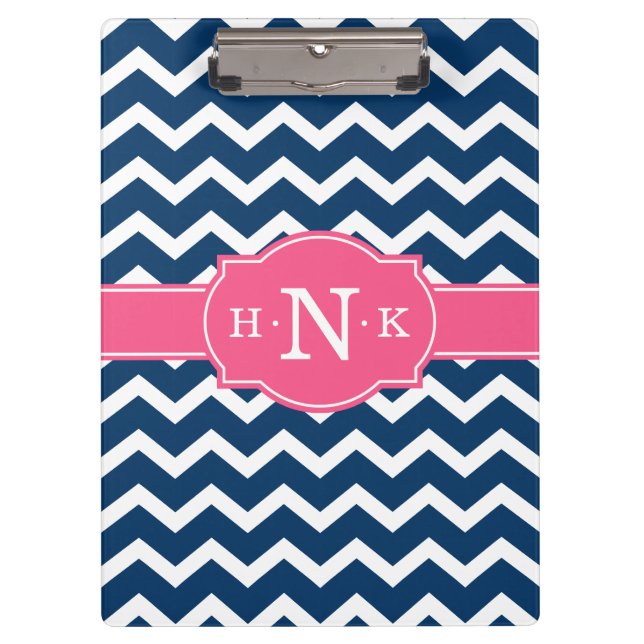 Pranchetas Girly Blue Chevron Monograma Rosa (Frente)