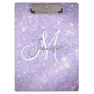 Pranchetas Girly Periwinkle Blue Glitter Blush Nome do monogr