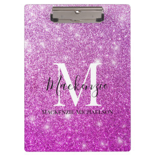 Pranchetas Girly Pink Ombre Glitter Monographic Name