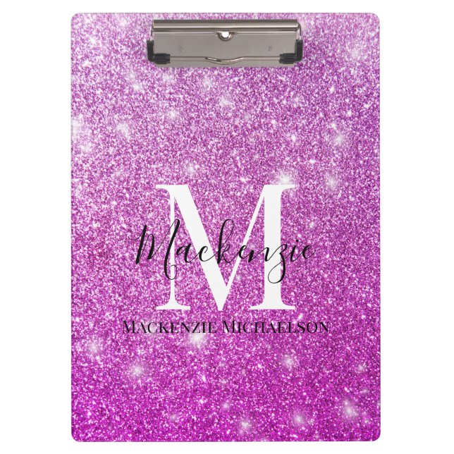 Pranchetas Girly Pink Ombre Glitter Monographic Name (Frente)
