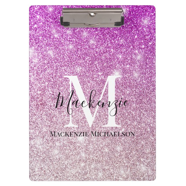 Pranchetas Girly Pink Ombre Glitter Monographic Name (Frente)