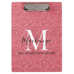 Pranchetas Girly Pink Red Glitter Monographic Name