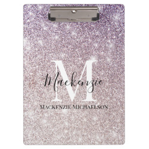 Pranchetas Girly Purple Ombre Glitter Monograma Nome