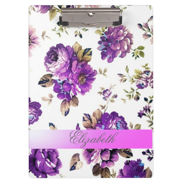 Pranchetas Girly Vintage Chic Flowers Personalizado (Frente)