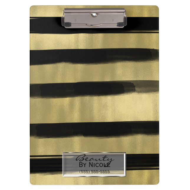 Pranchetas Glam Moderno Preto e Dourado Listra de Pincelada C (Frente)