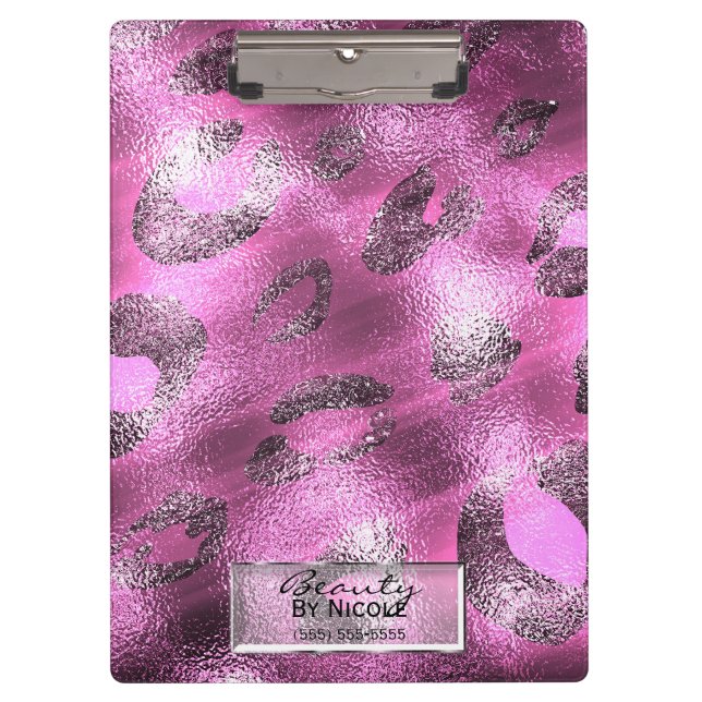 Pranchetas Glama Chic Elegante, Rosa-brilhante, Leopardo, Per (Frente)