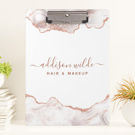 Pranchetas Glitor de Agato de Mármore Branco Chic Rosa Dourad