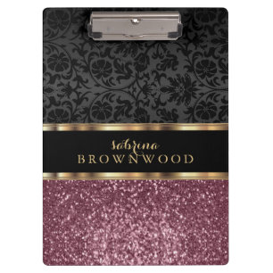 Pranchetas Glitter Dourado rosa e Damasco Preto