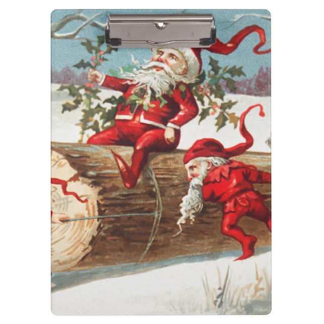 Pranchetas Gnomes dragging a cut tree trunk through the snow (Frente)