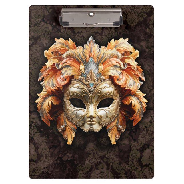 Pranchetas Golden Lion Mask with a Orange Feathers  (Frente)