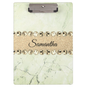 Pranchetas Green Marble Diamond Bling Personalizado