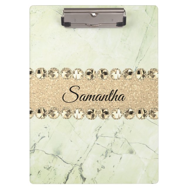 Pranchetas Green Marble Diamond Bling Personalizado (Frente)