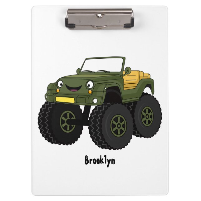 Pranchetas Green monster truck cartoon illustration (Frente)
