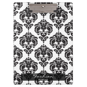 Pranchetas Grelha Elegante Chic Black White Damask Personaliz