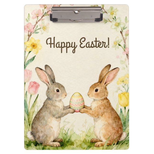 Pranchetas Happy Easter Vintage Bunnies with Egg (Frente)