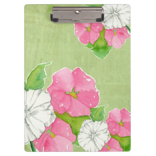 Pranchetas Hollyhocks Rosa Flores De Aquarelas Verde Suave