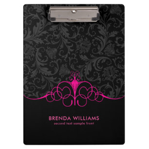 Pranchetas Hot-pink frame & black damask pattern