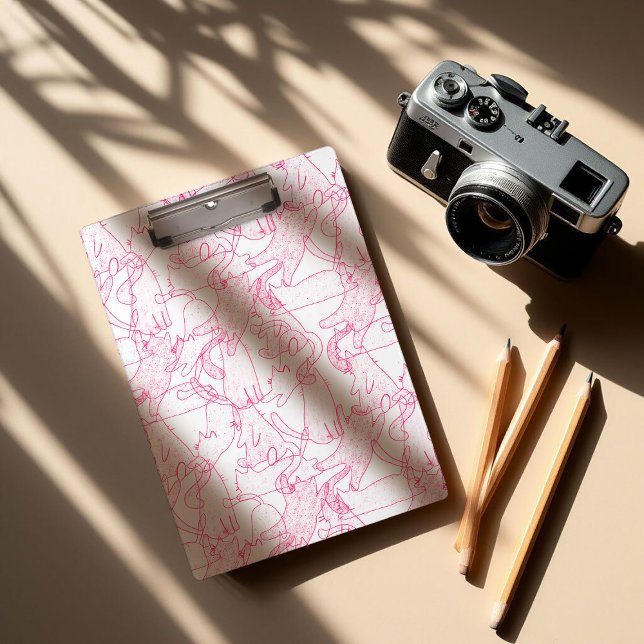 Pranchetas Hot Pink Scribble Cats – modern cute Pattern (Criador carregado)