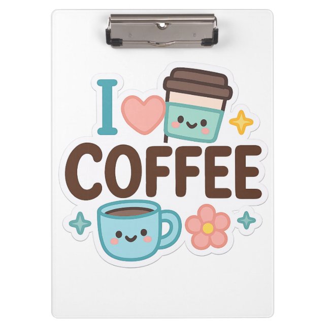 Pranchetas I Love Coffee Cute Kawaii Sticker – Adorable Coffe (Frente)