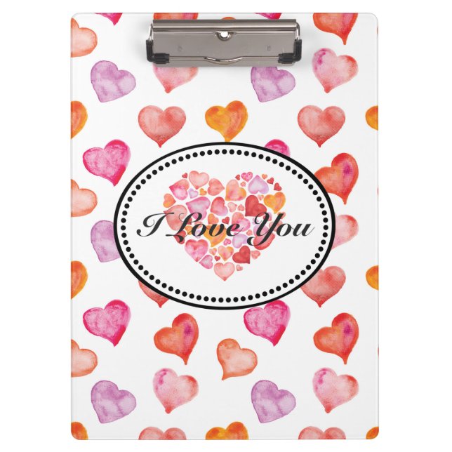 Pranchetas I love you watercolor hearts (Frente)