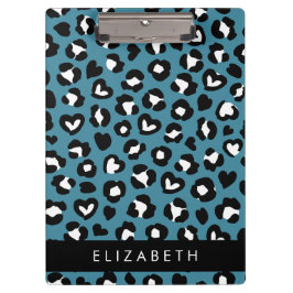 Pranchetas Impressão Animal, Leopardo Azul, Corações, Seu Nom