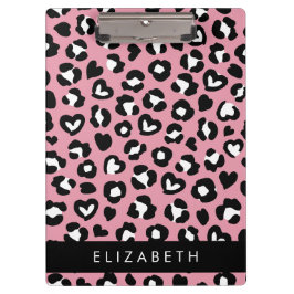 Pranchetas Impressão Animal, Leopardo Rosa, Corações, Seu Nom