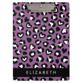 Pranchetas Impressão Animal, Leopardo Roxo, Corações, Seu Nom