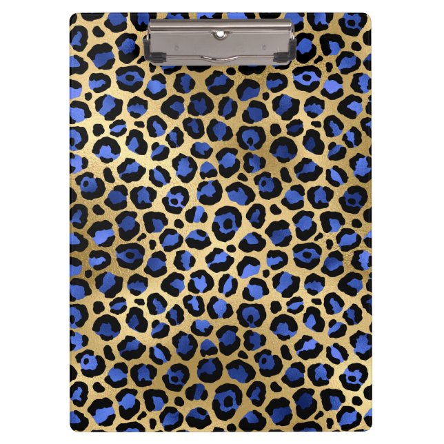 Pranchetas Impressão de manchas de leopardo Glam dourado e az (Frente)