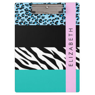Pranchetas Impressão Leopardo, Impressão Zebra, Azul, Seu Nom