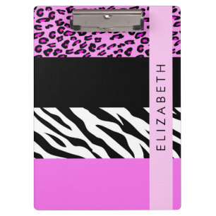 Pranchetas Impressão Leopardo, Impressão Zebra, Rosa, Seu Nom