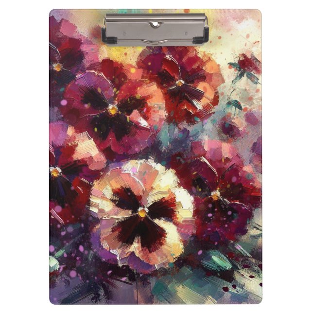 Pranchetas Impressionista Maroon Pansies Floral Pintura (Frente)